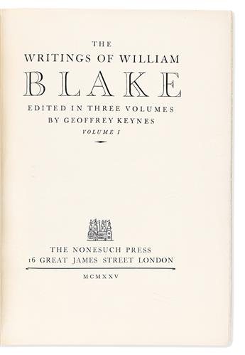 Nonesuch Press. William Blake (1757-1827), ed. Geoffrey Keynes. The Writings of William Blake.